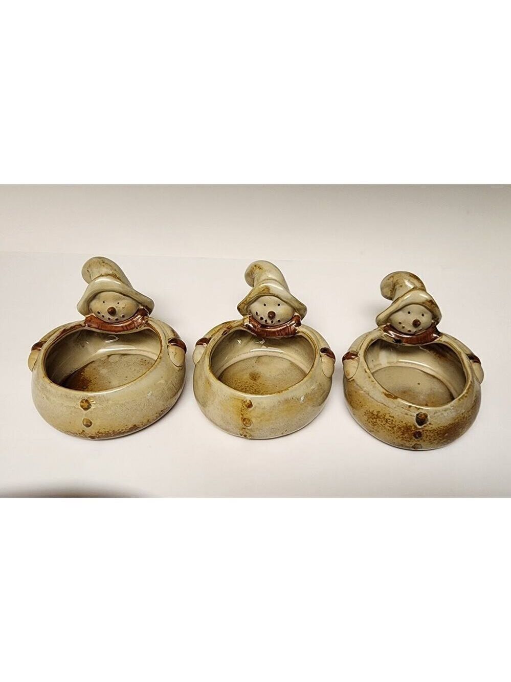 Primitive Home Collection Snowman Triple Server - 3 Salsa or Dip Bowls